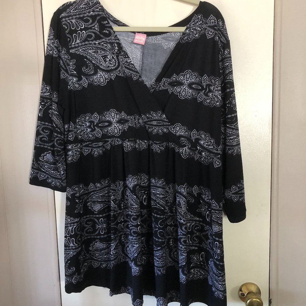 Plus Size Flirty Pink Black & White Cross Over Bodice Tunic  3X